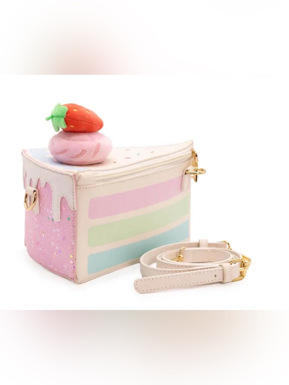 Pastel Strawberry Slice Crossbody Bag - Pink Cream